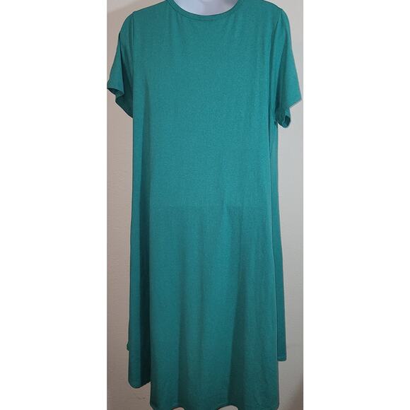 LulaRoe Green Marled Hi Low Midi A-Line Dress Medium Short Sleeves Soft - Picture 2 of 6